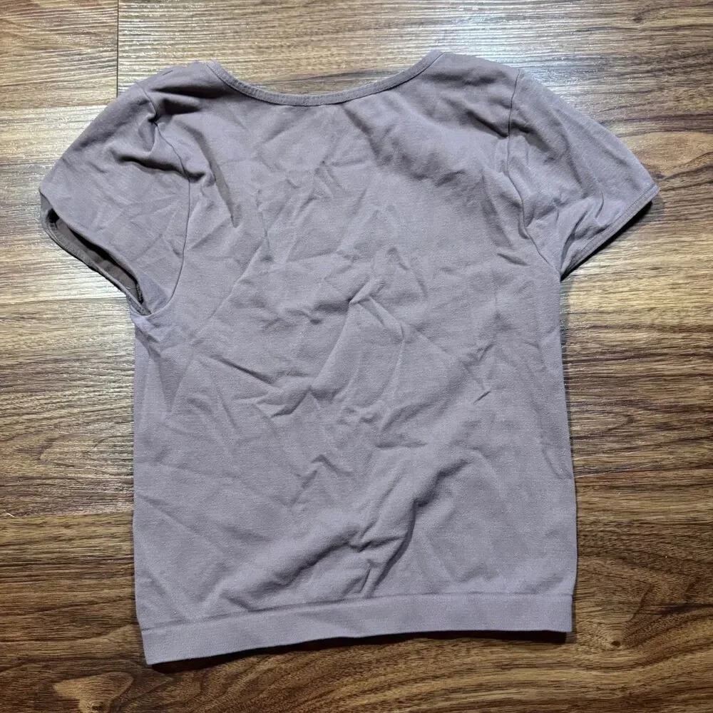 Free People Intimately Crop Top Shirt Women's XS/S Stretch Crew Neck Brown Nylon